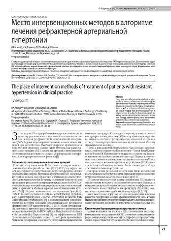 Место интервенционных методов в алгоритме лечения рефрактерной артериальной гипертонии