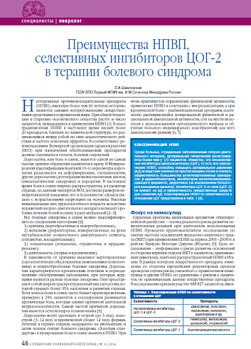 Преимущества НПВП, селективных ингибиторов ЦОГ-2 в терапии болевого синдрома