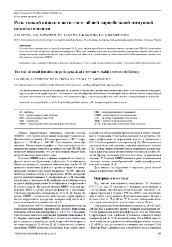 Роль тонкой кишки в патогенезе общей вариабельной иммунной недостаточности