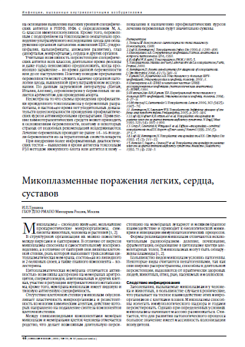 Микоплазменные поражения легких, сердца, суставов