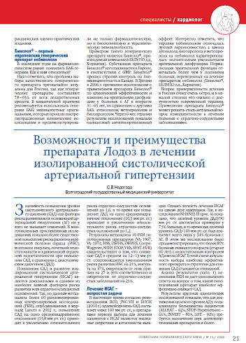 Возможности и преимущества препарата Лодоз в лечении изолированной систолической артериальной гипертензии