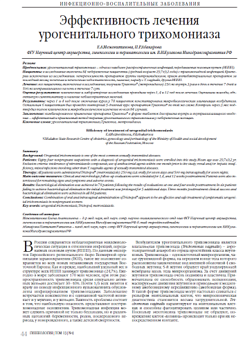 Эффективность лечения урогенитального трихомониаза
