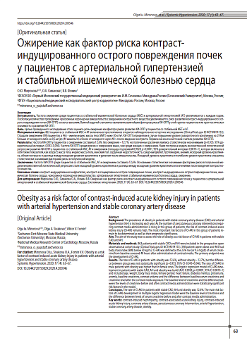 Ожирение как фактор риска контраст-индуцированного острого повреждения почек у пациентов с артериальной гипертензией и стабильной ишемической болезнью сердца