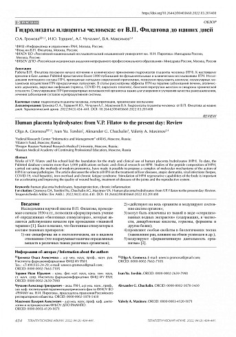 Гидролизаты плаценты человека: от В.П. Филатова до наших дней