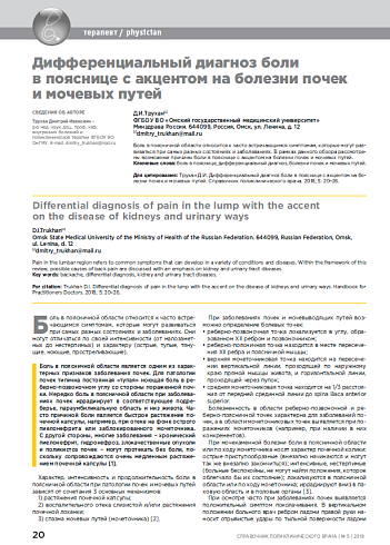 Дифференциальный диагноз боли в пояснице с акцентом на болезни почек и мочевых путей