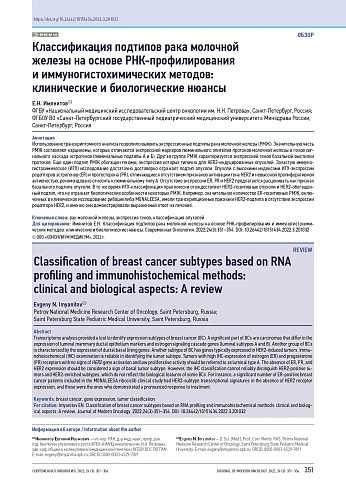 Классификация подтипов рака молочной железы на основе РНК-профилирования и иммуногистохимических методов: клинические и биологические нюансы