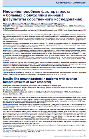 Инсулиноподобные факторы роста  у больных с опухолями яичника (результаты собственного исследования)
