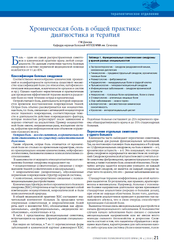 Хроническая боль в общей практике: диагностика и терапия