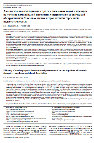Анализ влияния вакцинации против пневмококковой инфекции на течение коморбидной патологии у пациентов с хронической обструктивной болезнью легких и хронической сердечной недостаточностью