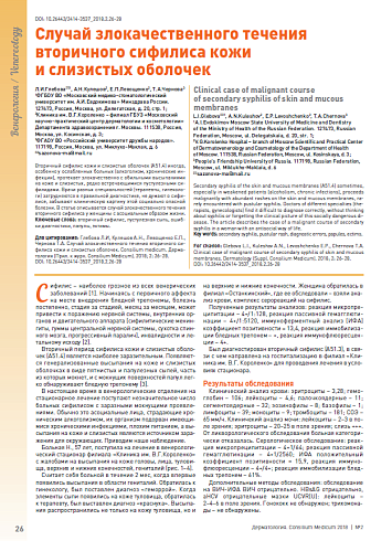 Случай злокачественного течения вторичного сифилиса кожи  и слизистых оболочек