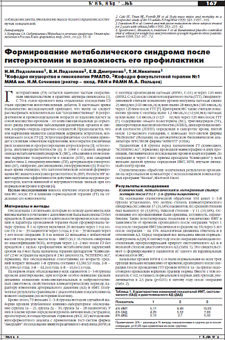Формирование метаболического синдрома после гистерэктомии и возможность его профилактики
