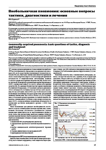 Внебольничная пневмония: основные вопросы тактики, диагностики и лечения