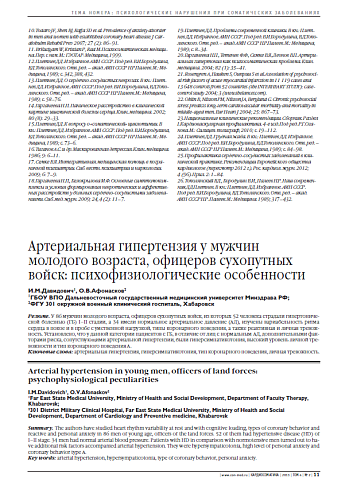 Артериальная гипертензия у мужчин молодого возраста, офицеров сухопутных войск: психофизиологические особенности