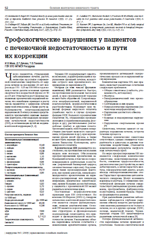 Трофологические нарушения у пациентов с печеночной недостаточностью и пути их коррекции