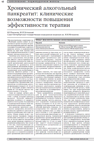 Хронический алкогольный панкреатит. Клинические возможности повышения эффективности терапии