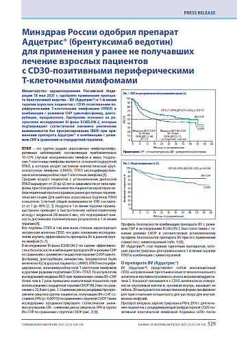 Минздрав России одобрил препарат Адцетрис® (брентуксимаб ведотин) для применения у ранее не получавших лечение взрослых пациентов с CD30-позитивными периферическими Т-клеточными лимфомами