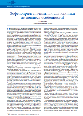 Зофеноприл: значимы ли для клиники имеющиеся особенности?