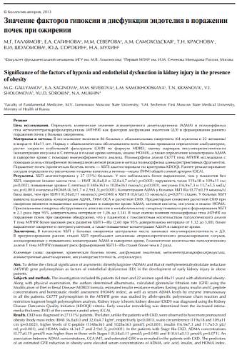 Значение факторов гипоксии и дисфункции эндотелия в поражении почек при ожирении