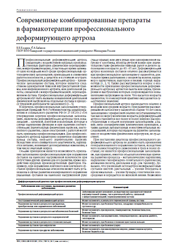 Современные комбинированные препараты в фармакотерапии профессионального деформирующего артроза
