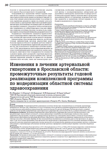 Изменения в лечении артериальной гипертонии в Ярославской области: промежуточные результаты годовой реализации комплексной программы по модернизации областной системы здравоохранения