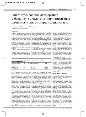 Опыт применения метформина у больных с синдромом поликистозных яичников и инсулинорезистентностью