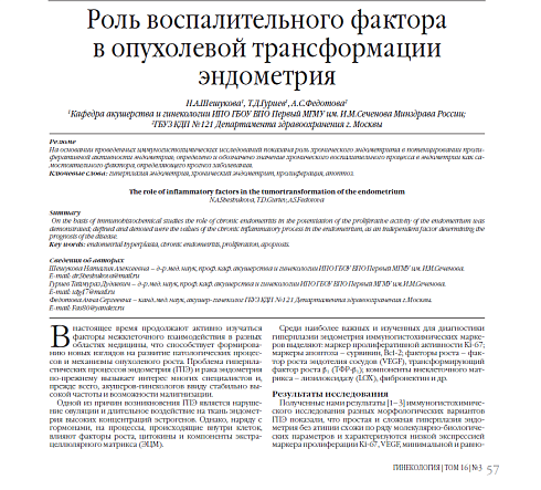 Роль воспалительного фактора  в опухолевой трансформации эндометрия