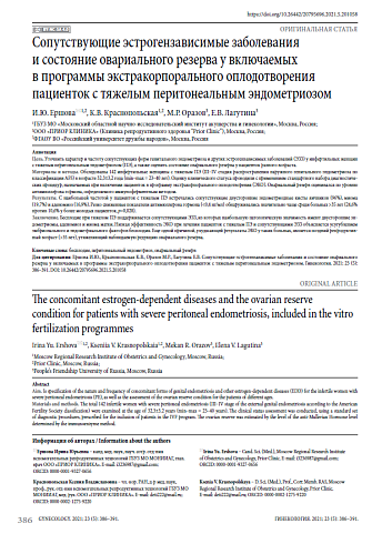 Сопутствующие эстрогензависимые заболевания и состояние овариального резерва у включаемых в программы экстракорпорального оплодотворения пациенток с тяжелым перитонеальным эндометриозом