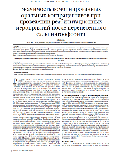 Значимость комбинированных оральных контрацептивов при проведении реабилитационных мероприятий после перенесенного сальпингоофорита