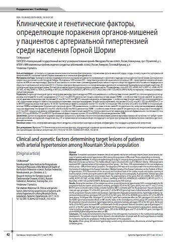 Клинические и генетические факторы, определяющие поражения органов-мишеней у пациентов с артериальной гипертензией среди населения Горной Шории