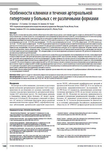 Особенности клиники и течения артериальной гипертонии у больных с ее различными формами