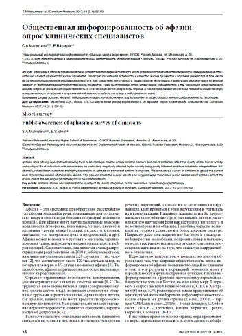 Общественная информированность об афазии: опрос клинических специалистов