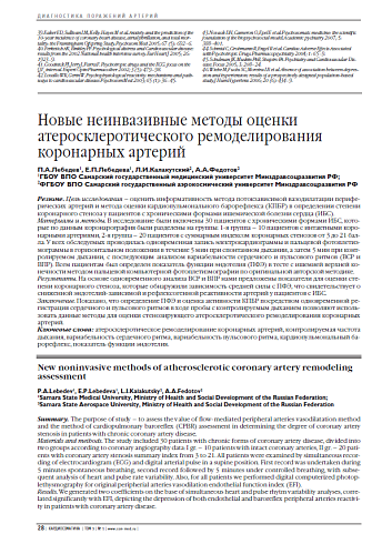 Новые неинвазивные методы оценки атеросклеротического ремоделирования коронарных артерий
