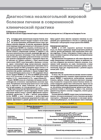 Диагностика неалкогольной жировой болезни печени в современной клинической практике