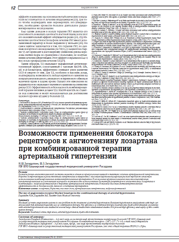 Возможности применения блокатора рецепторов к ангиотензину лозартана при комбинированной терапии артериальной гипертензии