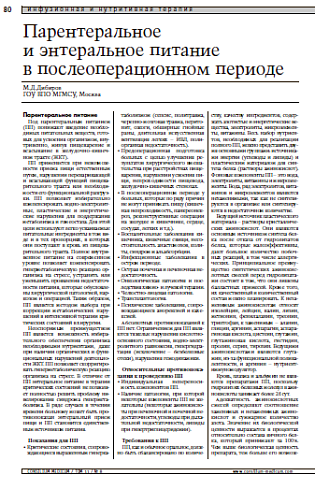 Парентеральное и энтеральное питание в послеоперационном периоде 