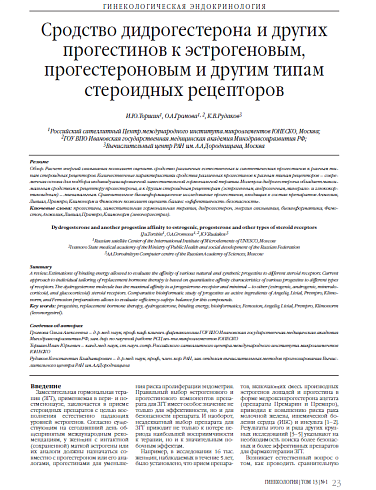 Сродство дидрогестерона и других прогестинов к эстрогеновым, прогестероновым и другим типам стероидных рецепторов