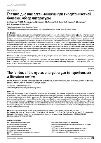 Глазное дно как орган-мишень при гипертонической болезни: обзор литературы