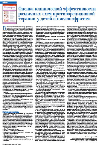 Оценка клинической эффективности различных схем противорецидивной терапии у детей с пиелонефритом