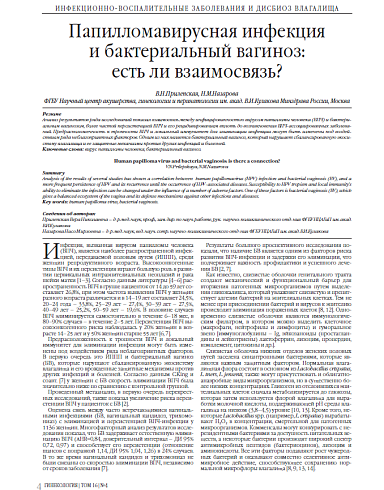 Папилломавирусная инфекция  и бактериальный вагиноз:  есть ли взаимосвязь?