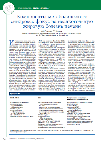 Компоненты метаболического синдрома: фокус на неалкогольную жировую болезнь печени