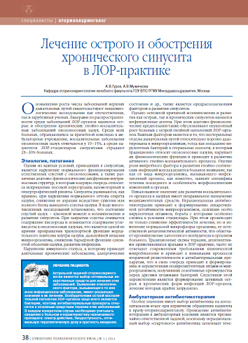 Лечение острого и обострения хронического синусита в ЛОР-практике