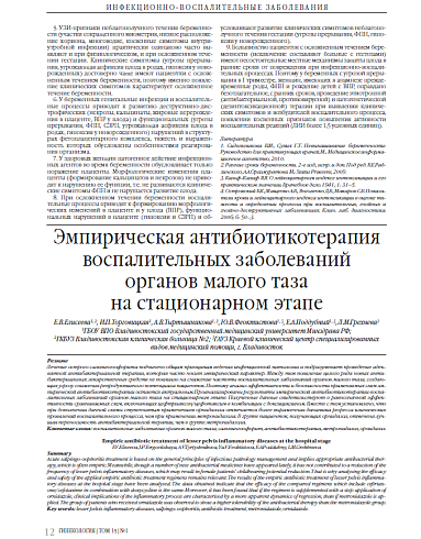 Эмпирическая антибиотикотерапия воспалительных заболеваний органов малого таза  на стационарном этапе