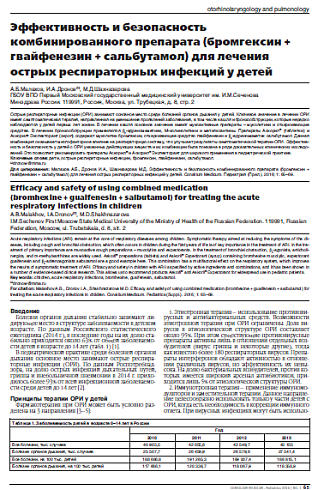 Эффективность и безопасность комбинированного препарата (бромгексин + гвайфенезин + сальбутамол) для лечения острых респираторных инфекций у детей