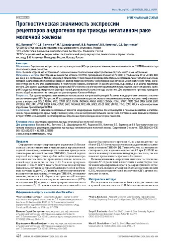 Прогностическая значимость экспрессии рецепторов андрогенов при трижды негативном раке молочной железы
