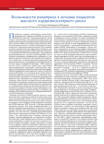 Возможности рамиприла в лечении пациентов высокого кардиоваскулярного риска