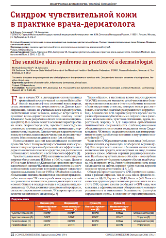 Синдром чувствительной кожи  в практике врача-дерматолога