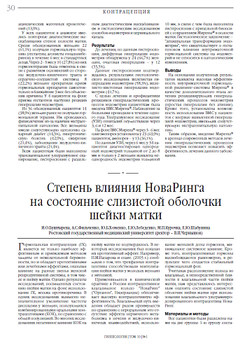 Степень влияния НоваРинга  на состояние слизистой оболочки шейки матки