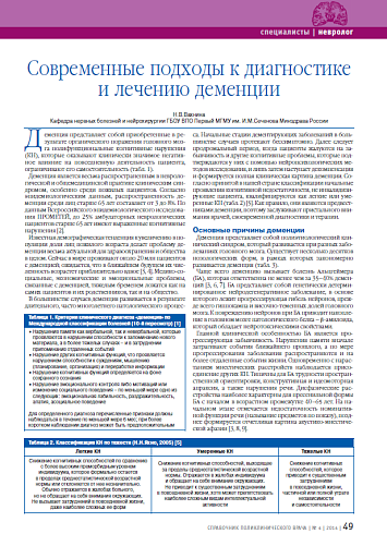 Современные подходы к диагностике и лечению деменции