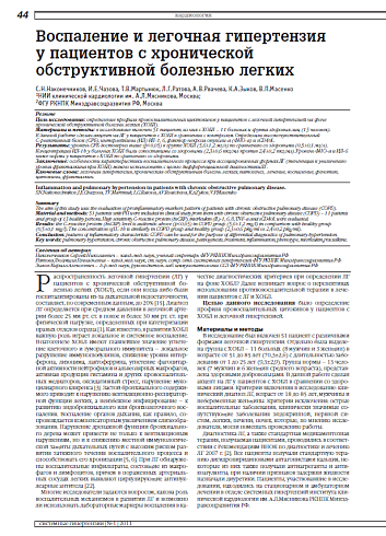 Воспаление и легочная гипертензия у пациентов с хронической обструктивной болезнью легких
