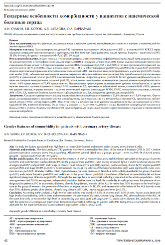 Гендерные особенности коморбидности у пациентов с ишемической болезнью сердца
